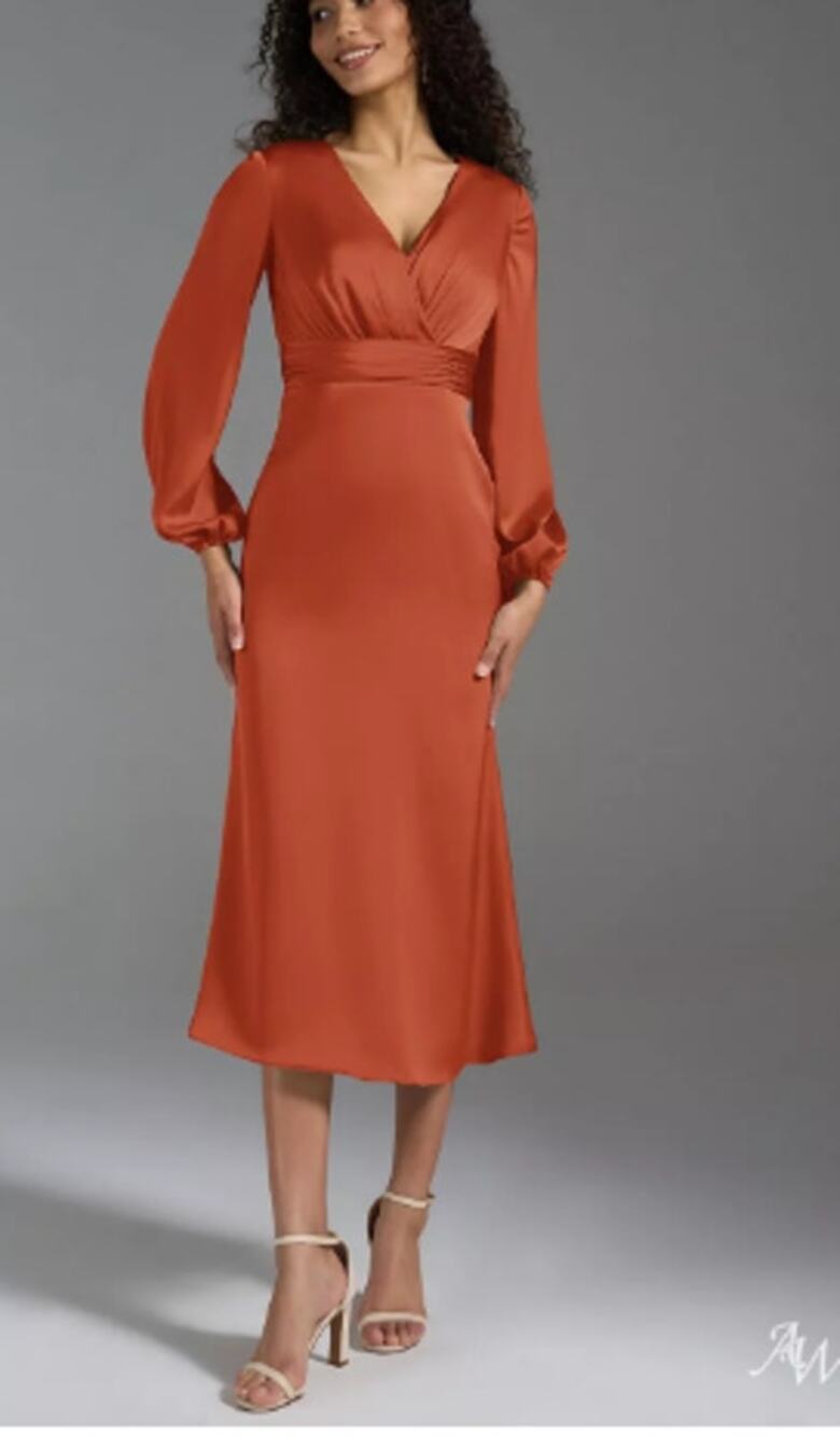 AW BRIDAL 4 S tangerine orange satin Robbie formal party midi dress NEW 0B12